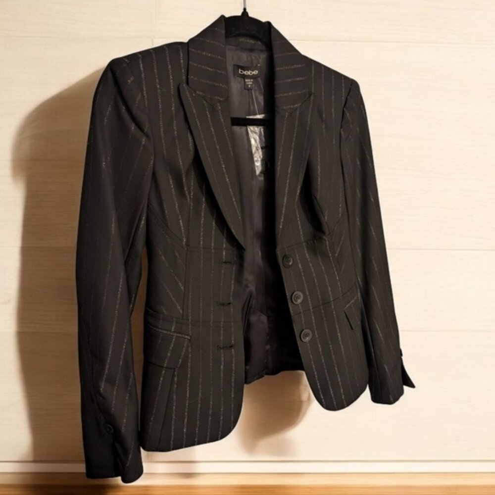 Bebe Black Pinstripe Blazer